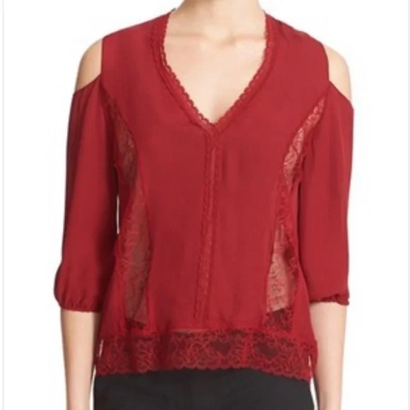 Alice + Olivia Farah Lace Cold Shoulder S - Picture 2 of 5